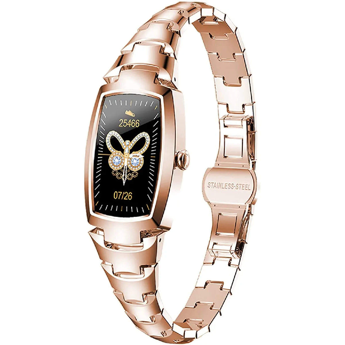 Mesdames Smartwatch Montre-Bracelet Écran Couleur Tactile - Tensiomètre - Podomètre - Oxygène dans le sang - Notification d'appel par SMS Montre Connectée pour femme IP67 avec moniteur de cycle iOS et Android( Rose)