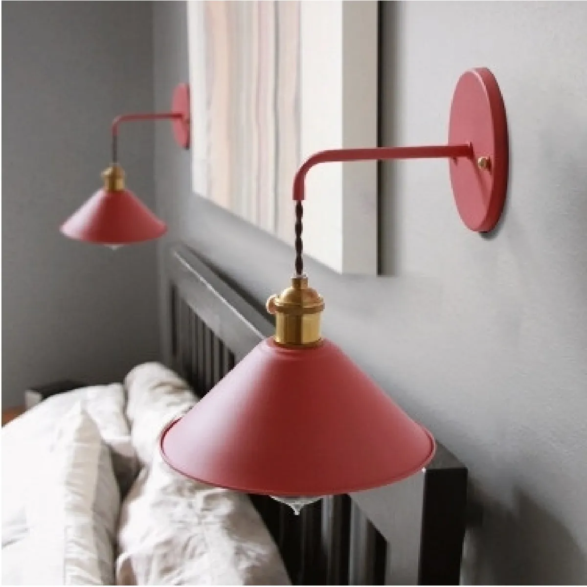 Applique murale LED Salon créatif Escalier Allée Chambre Chevet Macaron Cache-pot Petite Parapluie Rouge Cerise