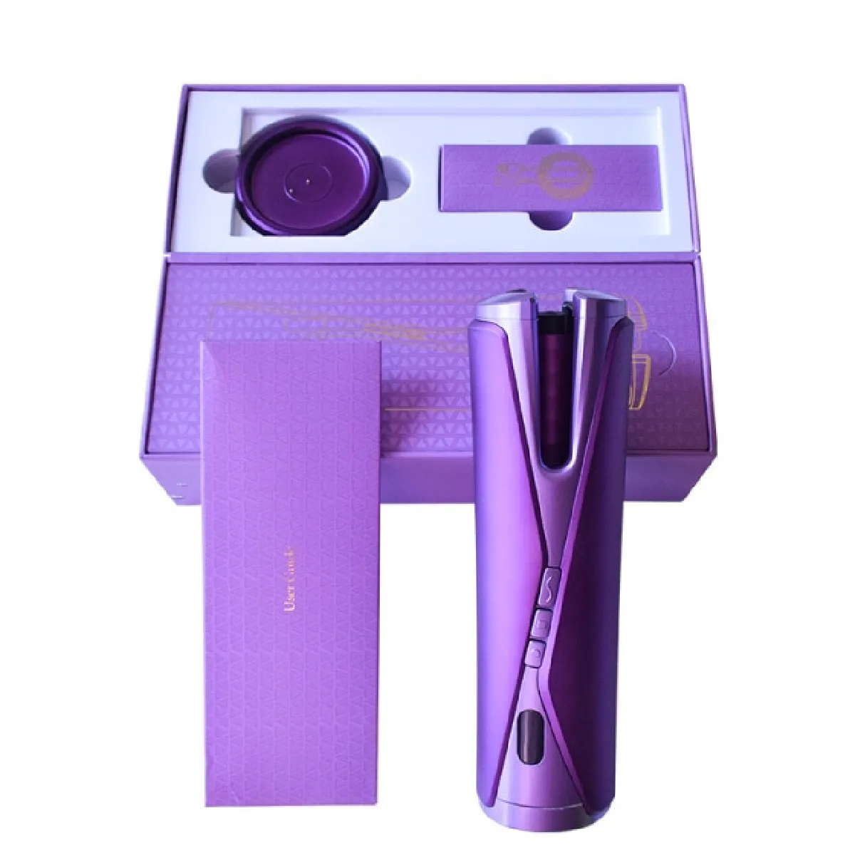 Pince à friser automatique sans fil machine à friser en céramique électrique USB rechargeable ondes frisées affichage LCD machine à ondes rotatives   fer à friser (violet)