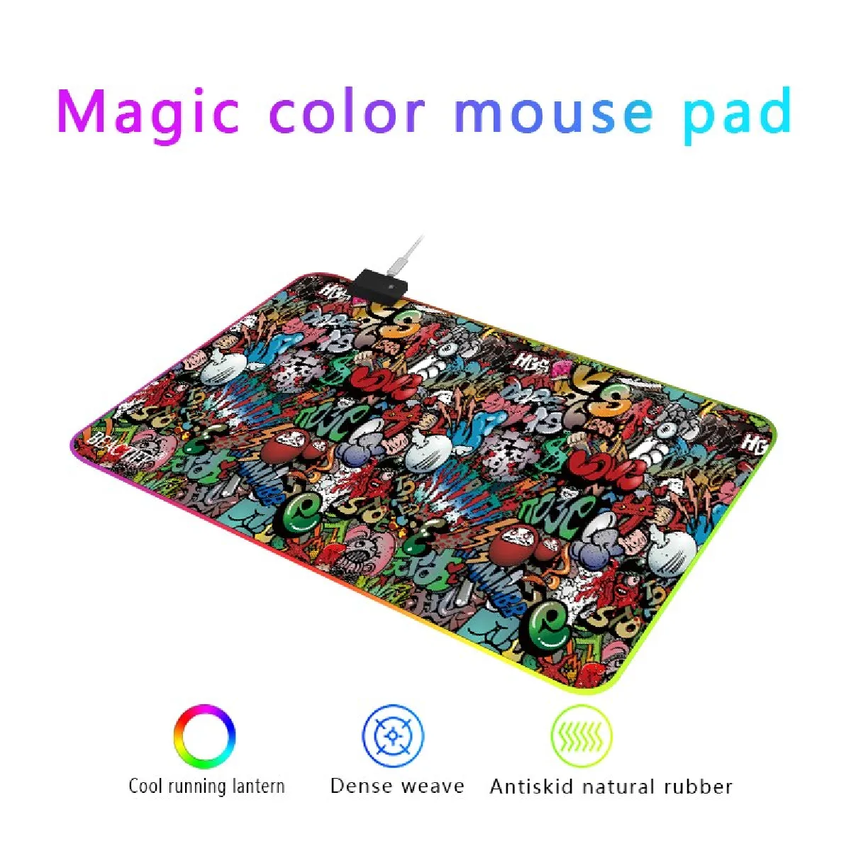 300 * 800 Graffiti Magic Couleur Tissu en caoutchouc non coulissant RVB Gaming Mouse Pad Lampe LED Table Mouse Pad Large Mouse Pad(Coloré)