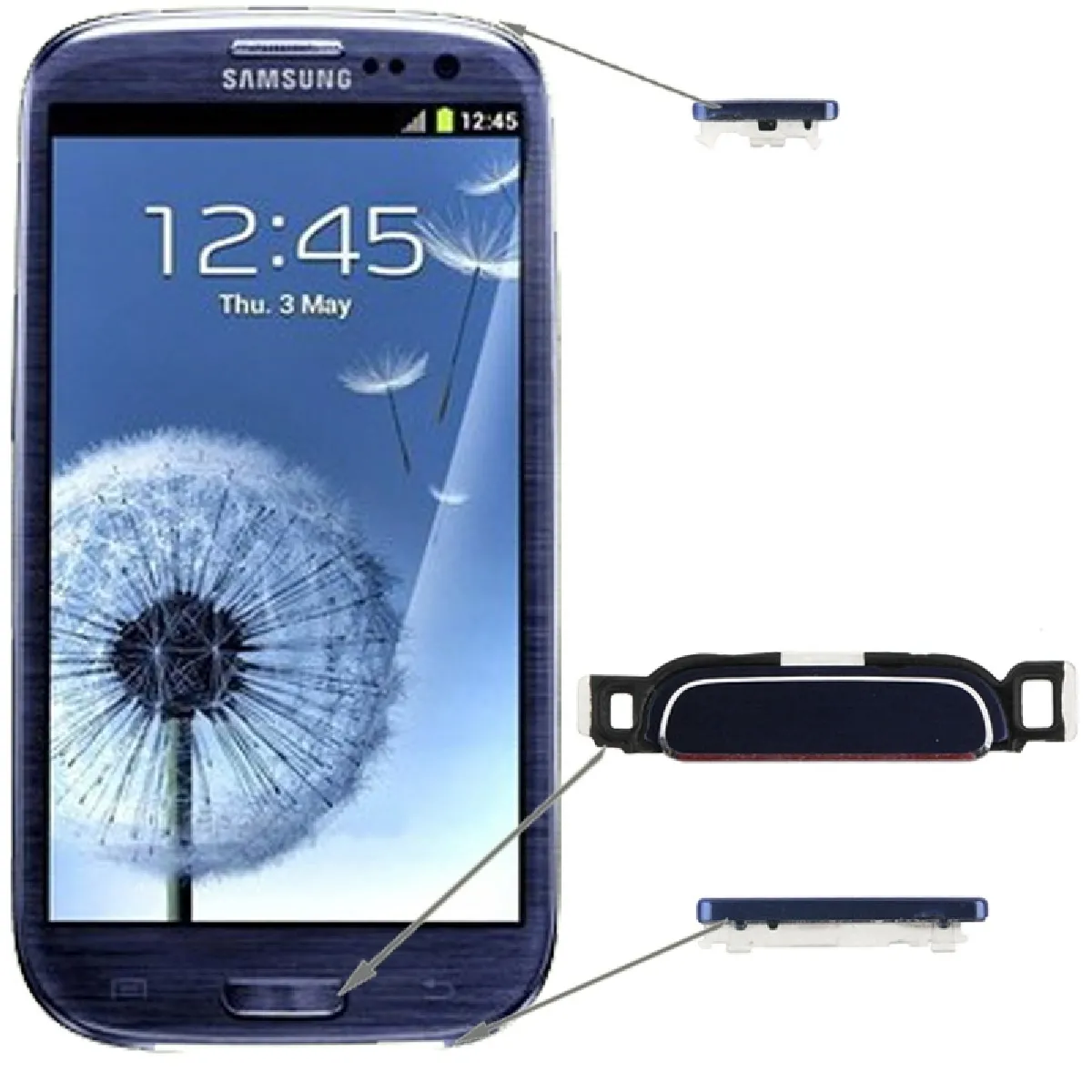 Pour Samsung Galaxy SIII / bleu foncé i9300 Touche Accueil + d'alimentation + de volume