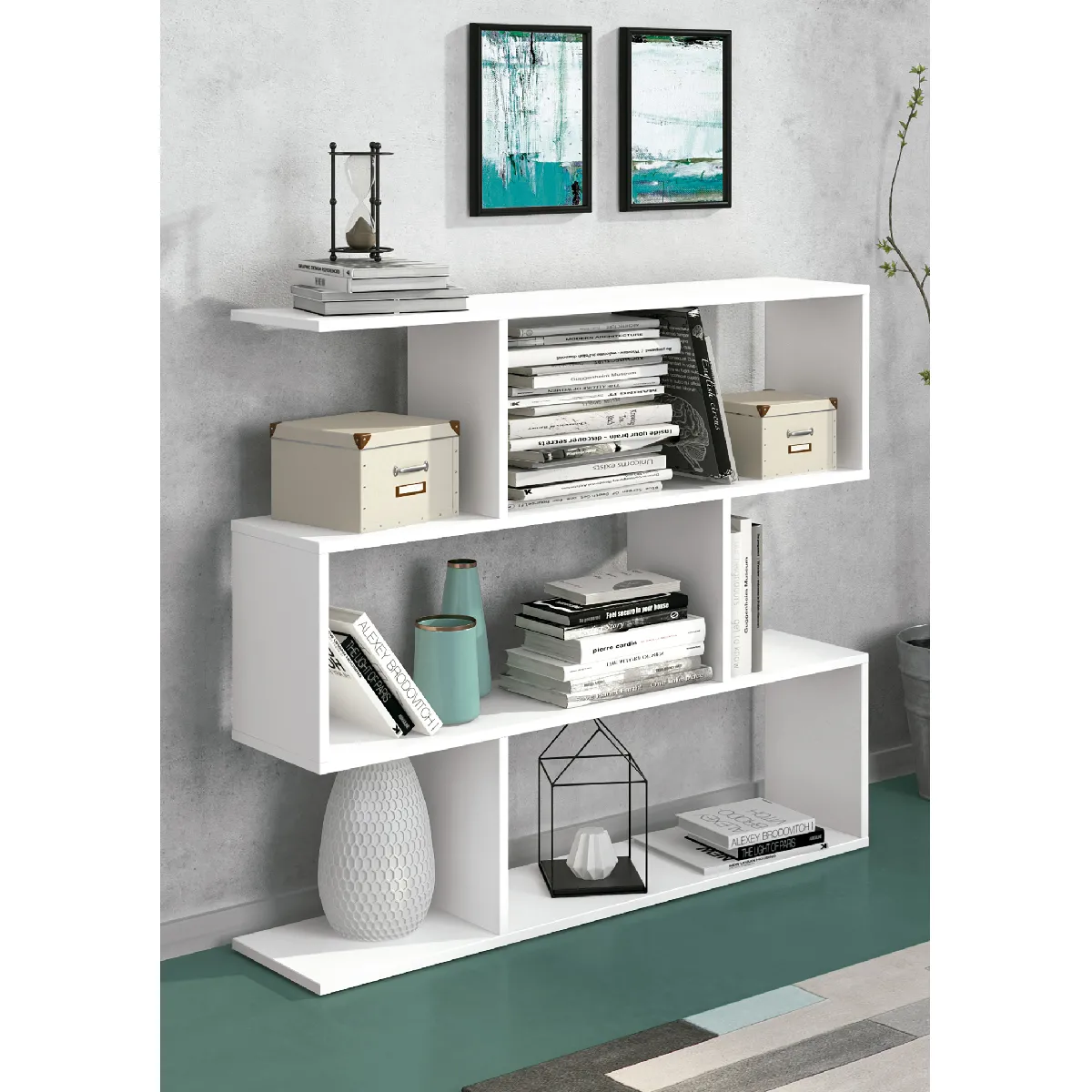 Etagère basse coloris blanc - Longueur 110 x profondeur 24.6 x hauteur 96.3 cm