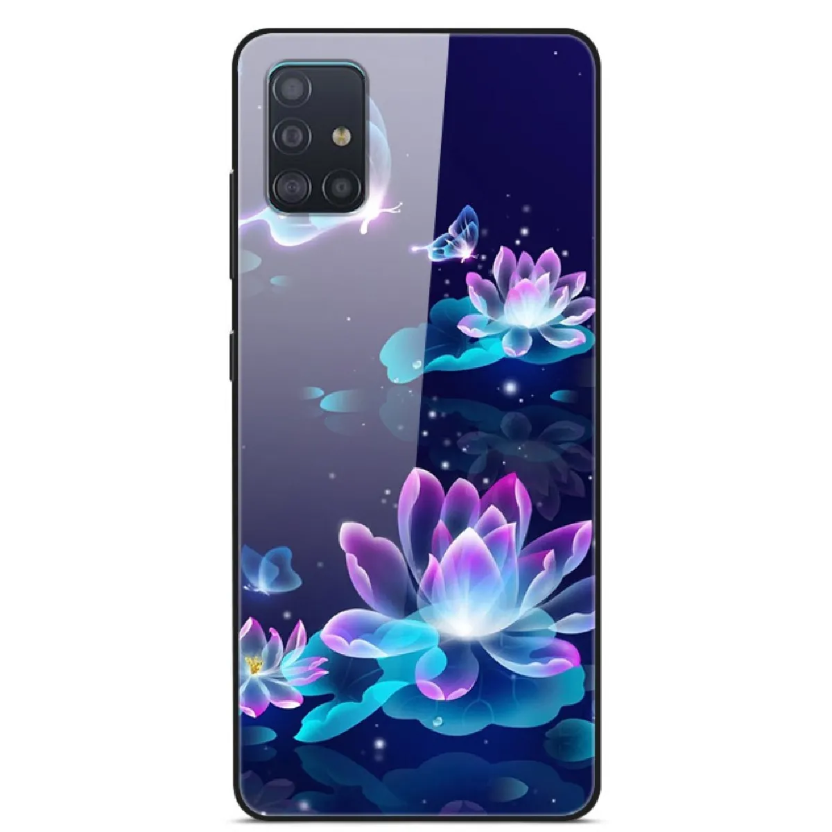 Coque en TPU hybride de verre d'impression de modèle lotus pour votre Samsung Galaxy A71