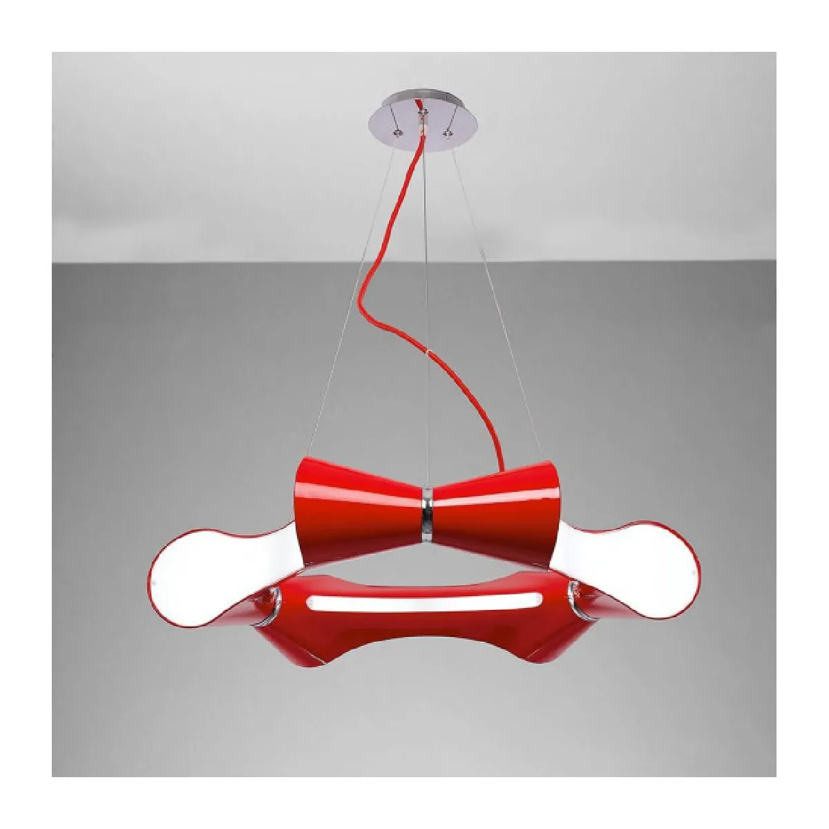 Suspension Ora 6 Flat rond Ampoules E27, rouge brillant/arylique blanc/chrome poli