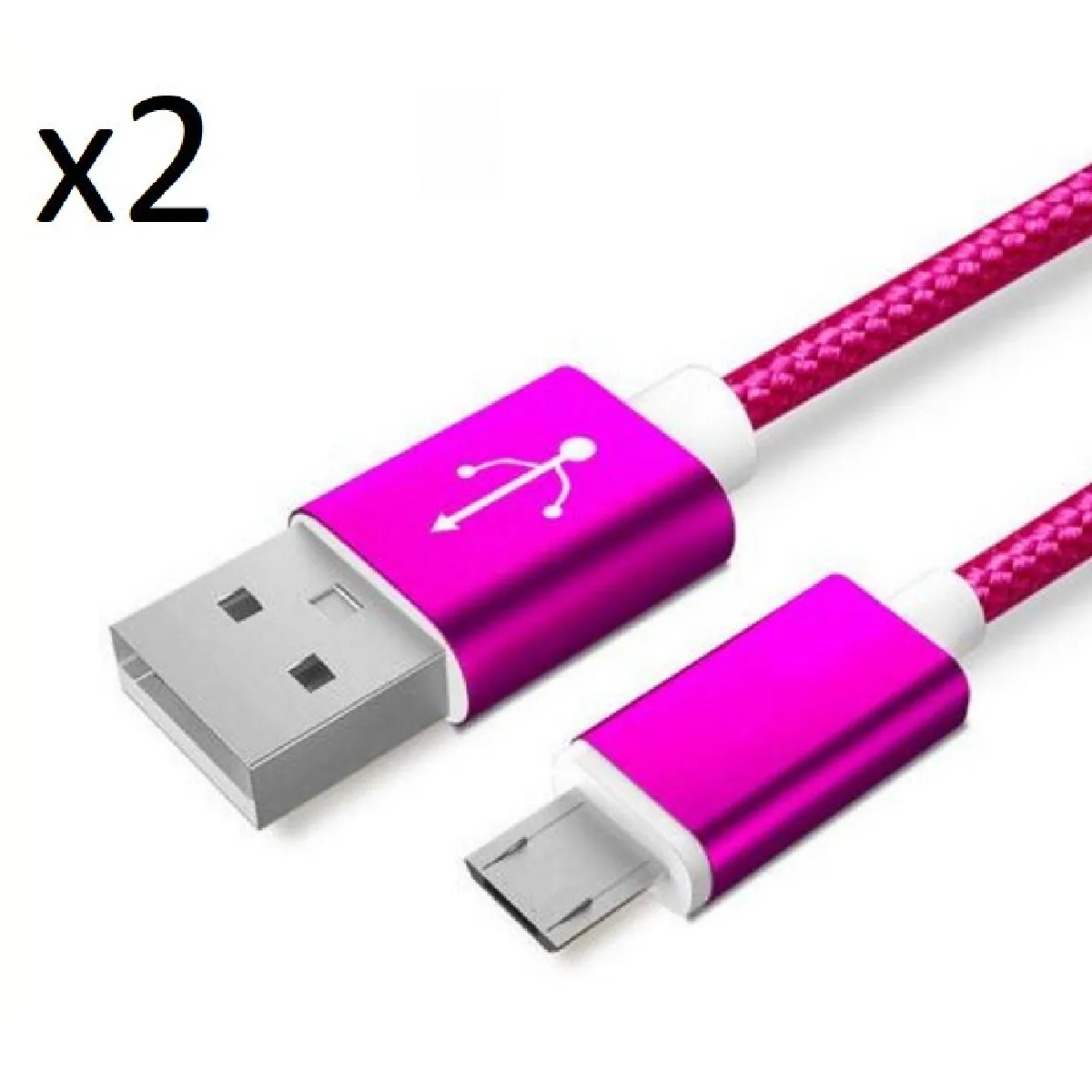 Pack de 2 Cables Metal Nylon Micro USB pour AMAZON Fire HD 8 Smartphone Android Chargeur Connecteur