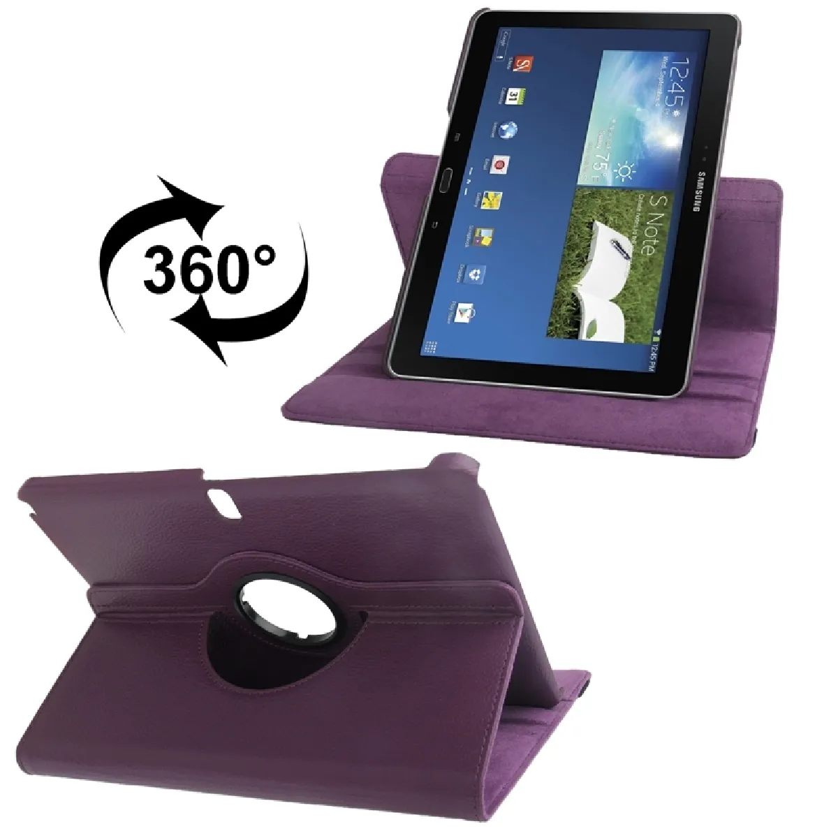 Housse Étui Violet pour Samsung Galaxy Note 10.1 édition 2014 / P600, 360 degrés Rotatif Litchi Texture en cuir avec support d'affichage 2-angle