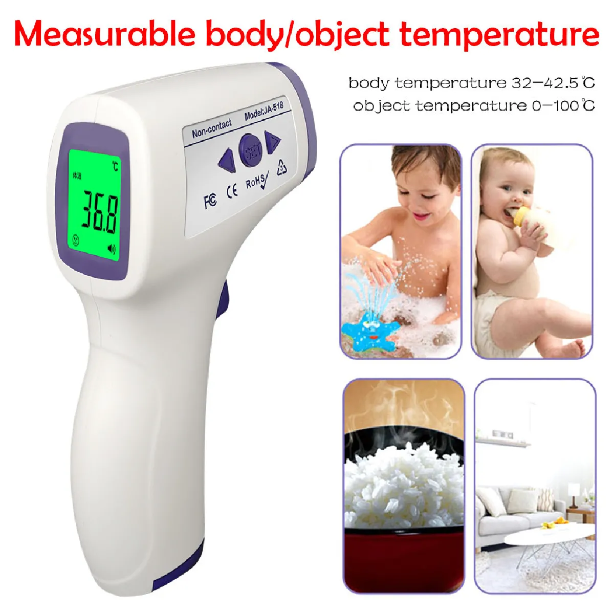 Thermomètre frontal numérique infrarouge IR Thermomètre corporel pour bébé / adulte sans contact Blanc