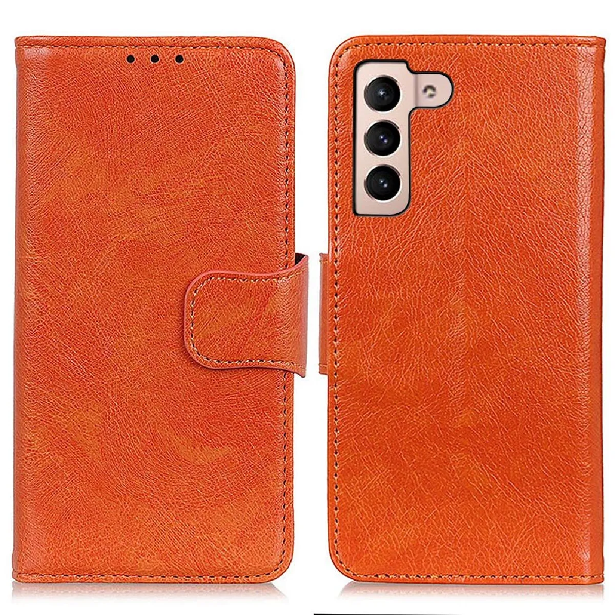 Etui en cuir fendu texture nappa, magnétique, anti-rayures avec support pour votre Samsung Galaxy S23 5G - orange