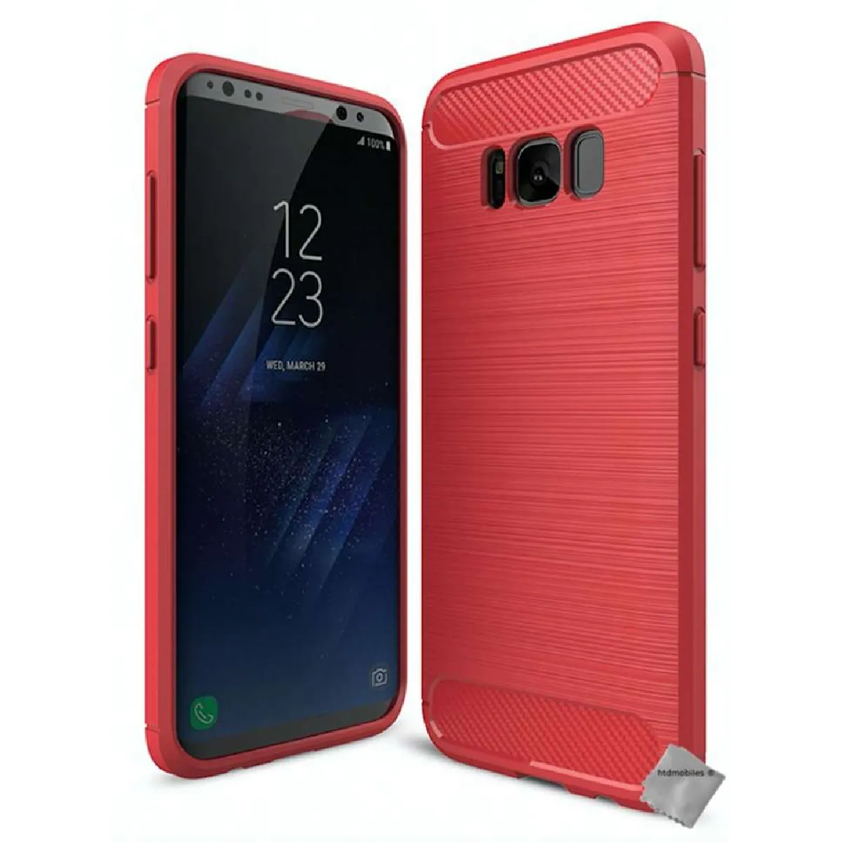 Coque silicone gel carbone pour Samsung G955F Galaxy S8 Plus + film ecran - ROUGE