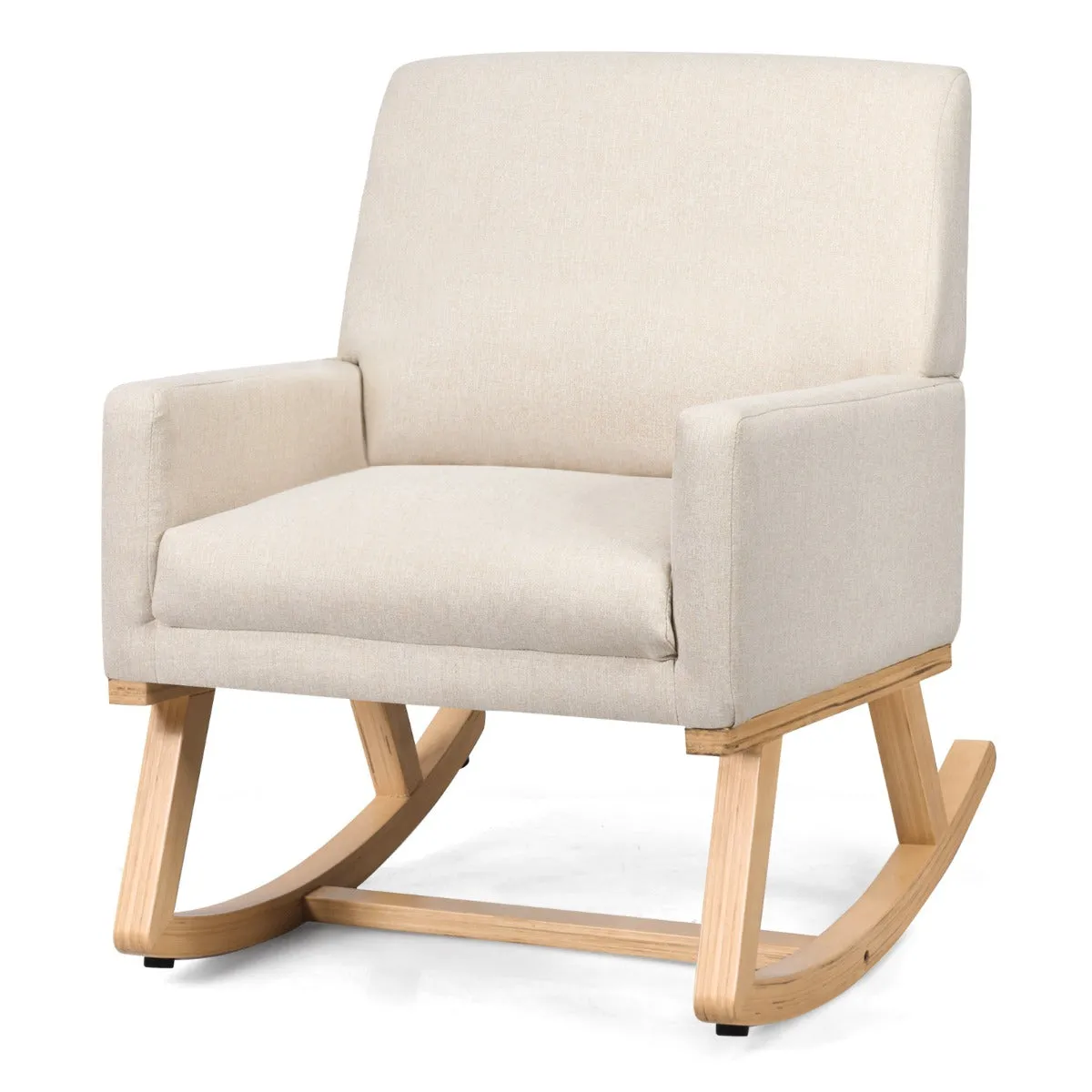 Chaise à bascule pour chambre d'enfant fauteuil à bascule rembourré base en bois massif fauteuil inclinable moderne beige 20_0002283