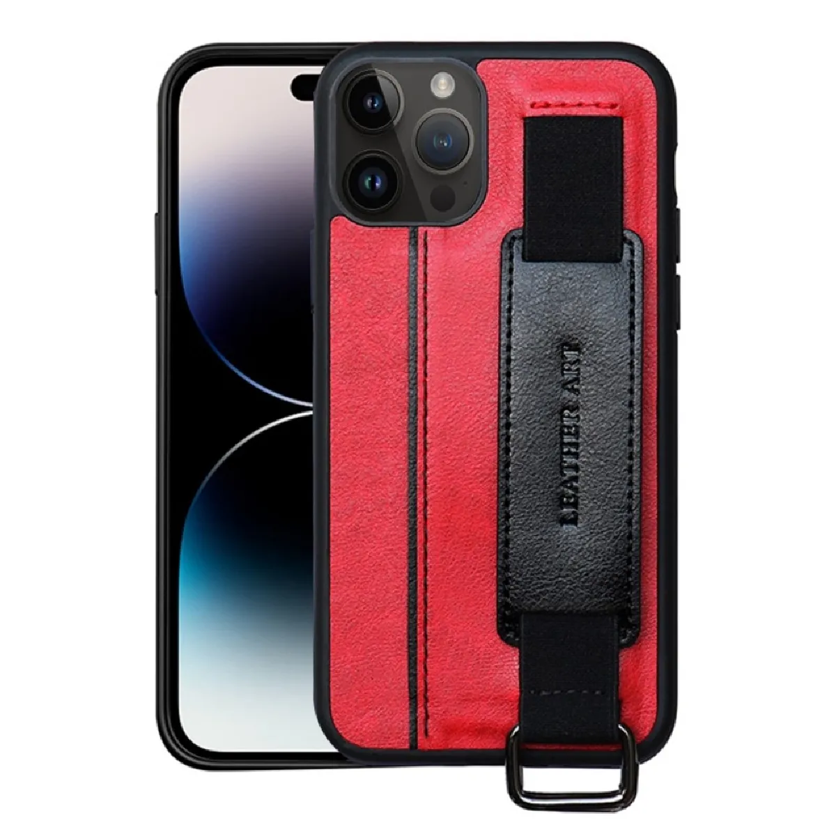 Coque en TPU + PU anti-chute avec béquille, porte-cartes et dragonne pour votre iPhone 14 Pro Max - rouge