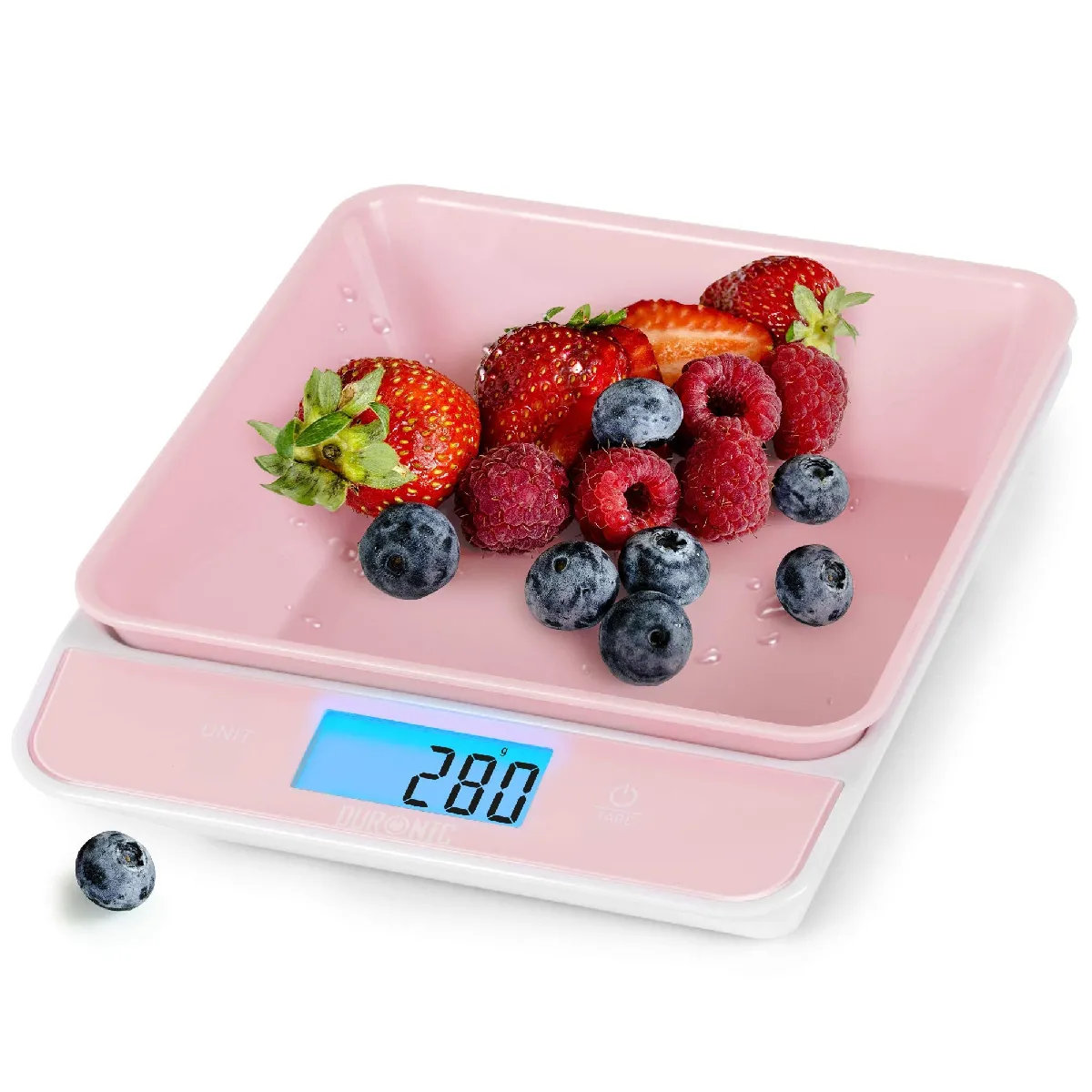 KS100 PK Balance de cuisine rose   Capacité de 5 kg   Bol de 1,2L inclus   Large écran rétroéclairé   Fonction d'ajout de poids   4 capteurs précis   Idéale pour la pâtisserie ou comme balance postale