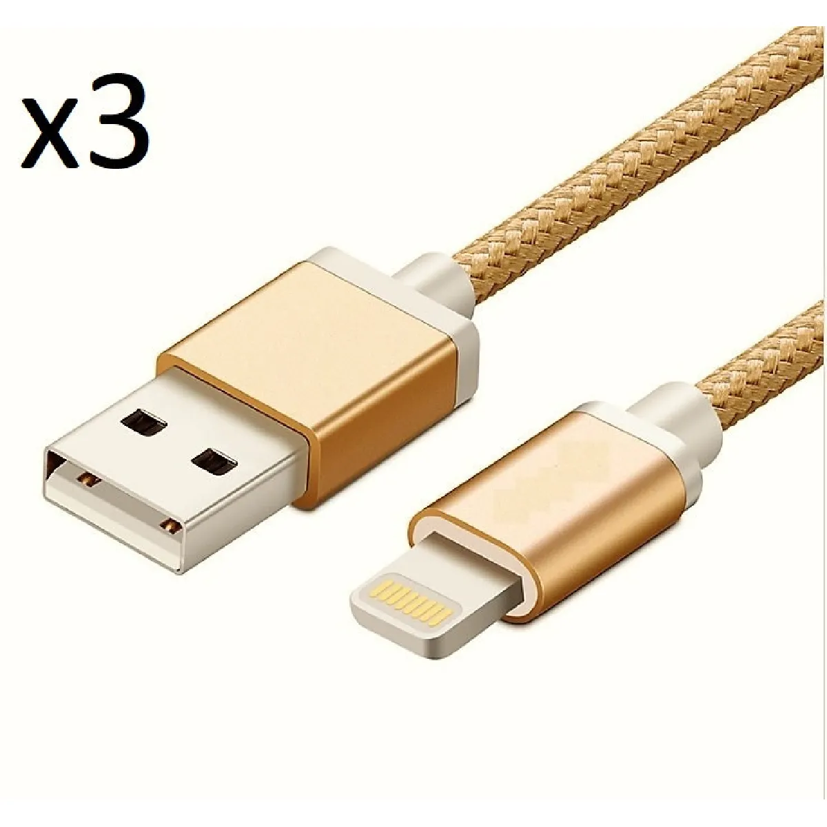 Pack de 3 Cables Metal Nylon pour Airpods Lightning APPLE Chargeur Connecteur