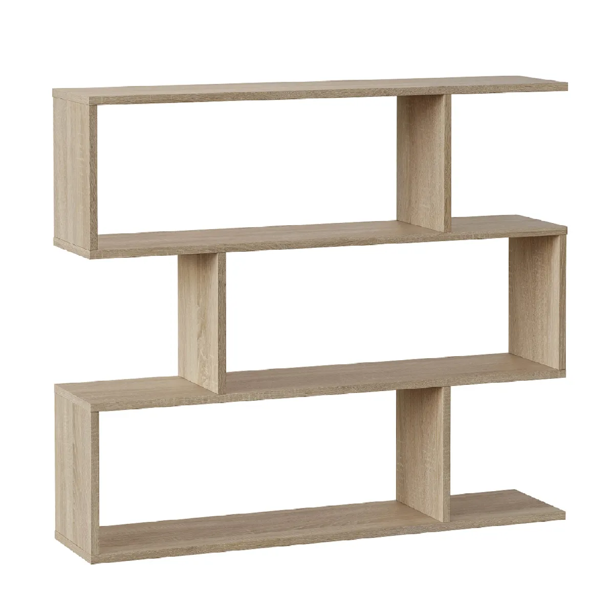 Bibliothèque, étagère basse 3 niveaux en bois mélaminé chêne - Longueur 110 x Profondeur 24 x Hauteur 97 cm