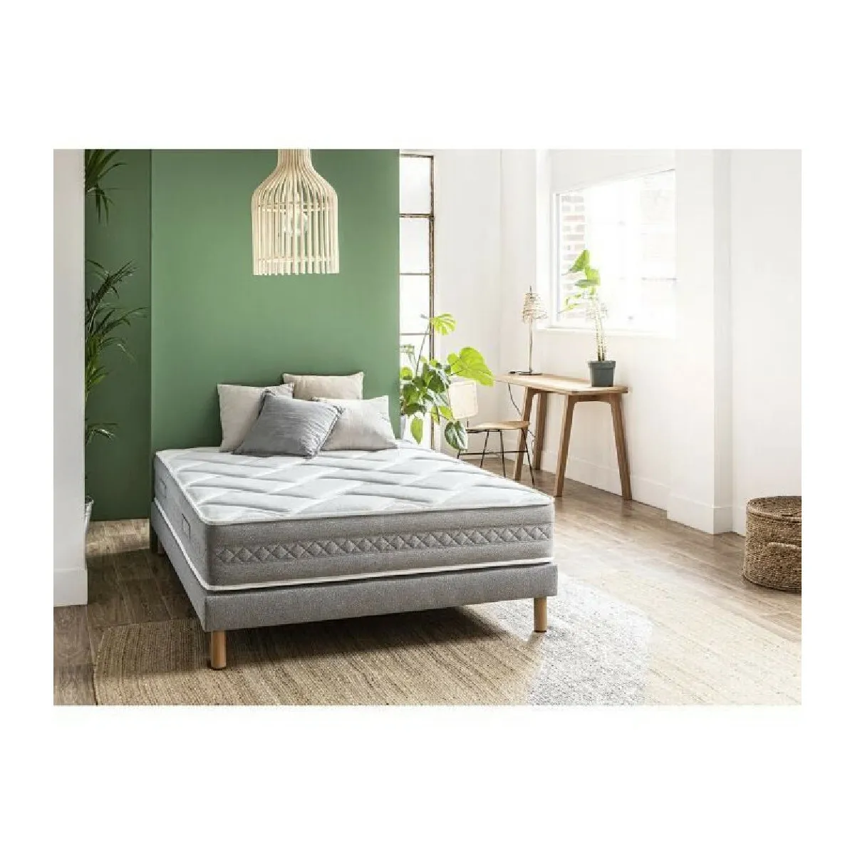 SOMDREAM Ensemble DREAMAIR matelas + sommier 140x190 - 864 ressorts ensaches - 7 zones - Tres Ferme - 25 cm - 100% Francais