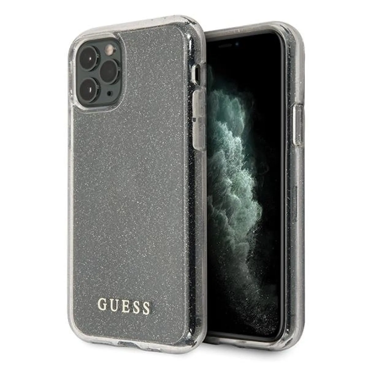 guess guhcn65pcglsi iphone 11 pro max srebrny/silver hard coque glitter