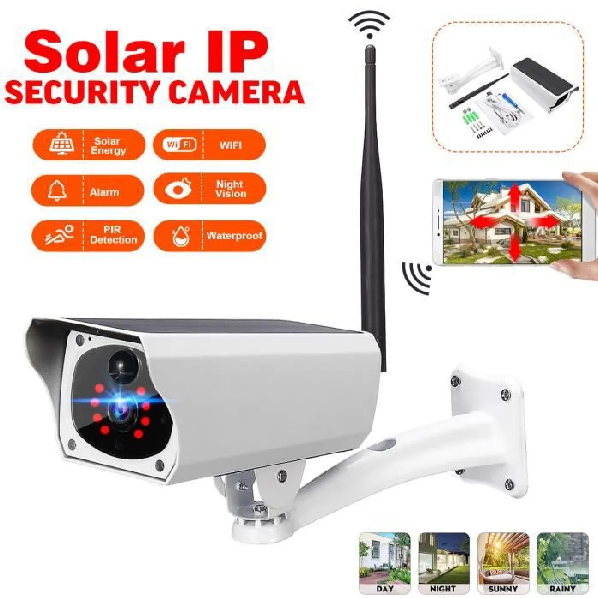 TEMPSA HD 1080P Caméra Surveillance Solaire WiFi Télécommande Étanche