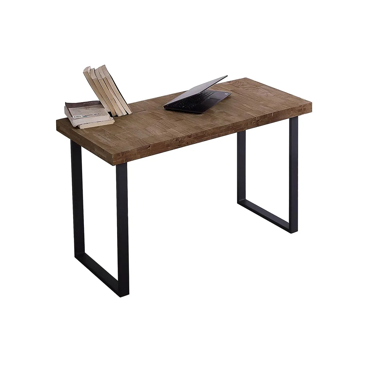 Table de bureau en bois coloris chêne américain / pieds noir - Longueur 120 x profondeur 60 x hauteur 73 cm