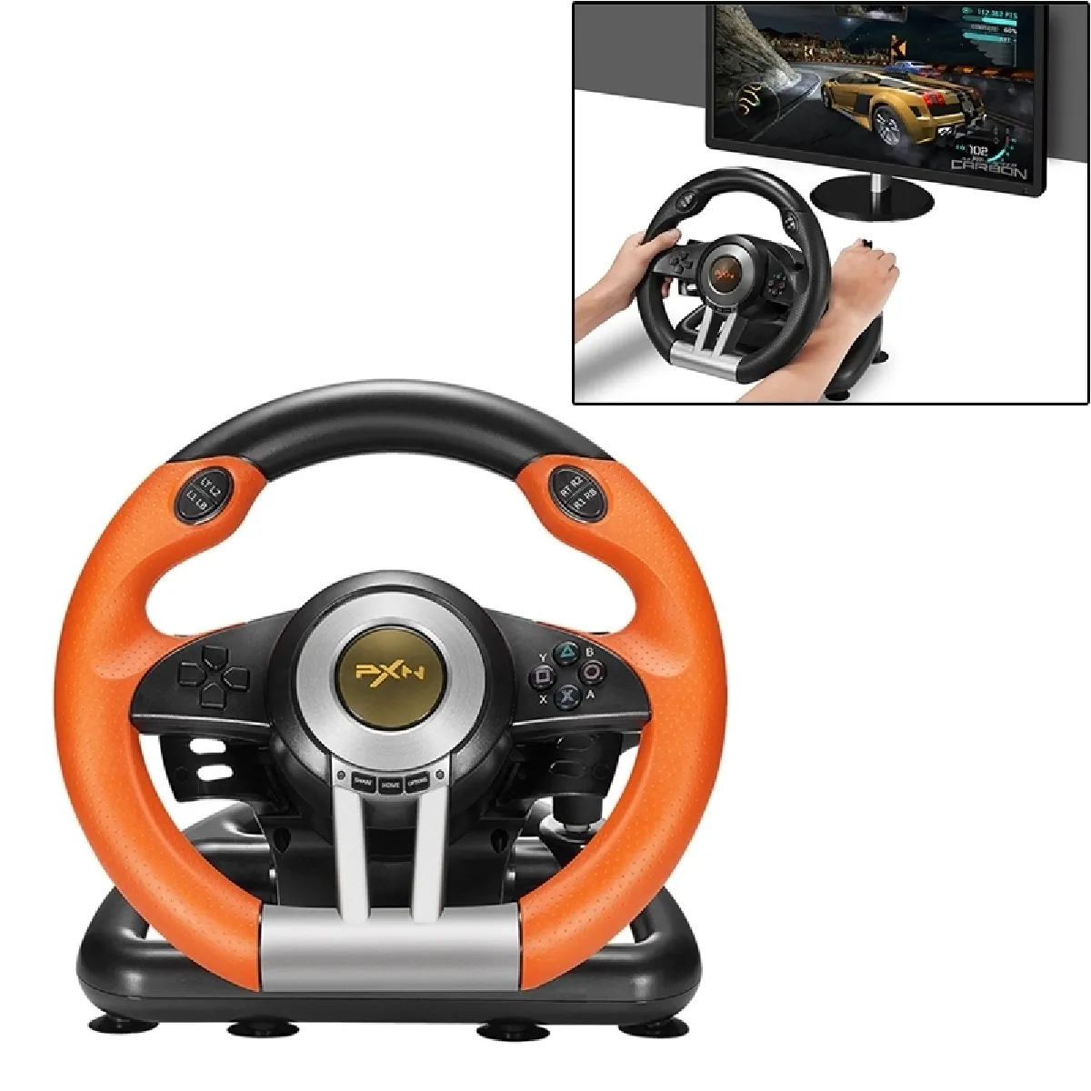 Volant de jeu de course PXN-V3 pour PC / PS3 / 4 / xbox one / switch Orange