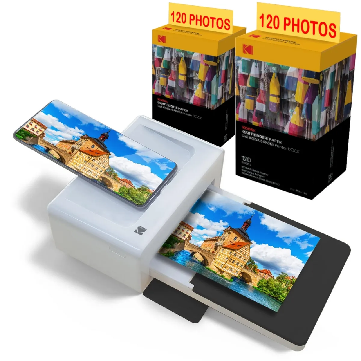 Kodak - Pack Imprimante PD460 + Cartouche et papier pour 240 photos - Photo Bluetooth & Docking - Format Carte Postale 10x15 cm - Noir