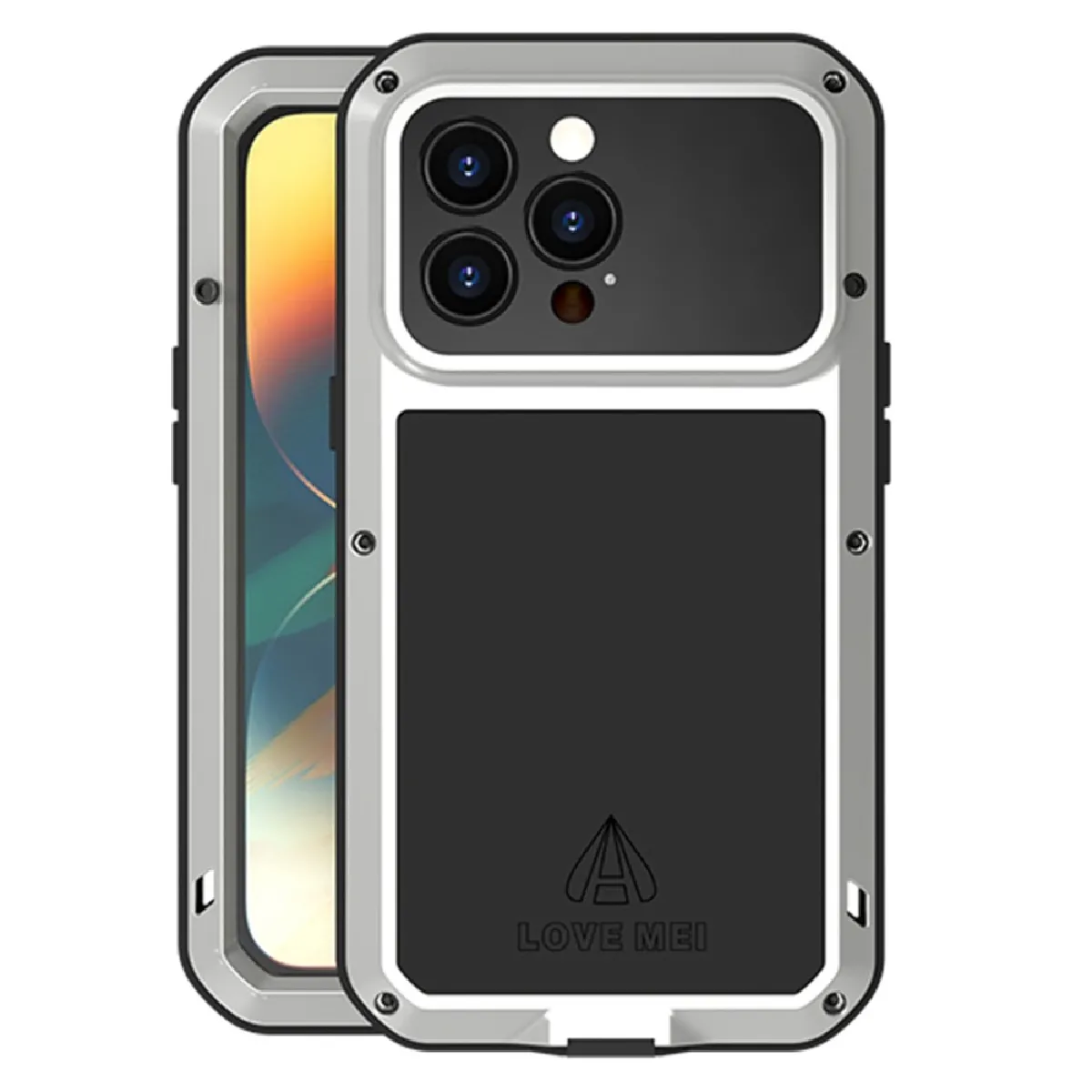 Coque en silicone + métal LOVE MEI anti-choc, anti-éclaboussures pour votre iPhone 14 Pro - argent