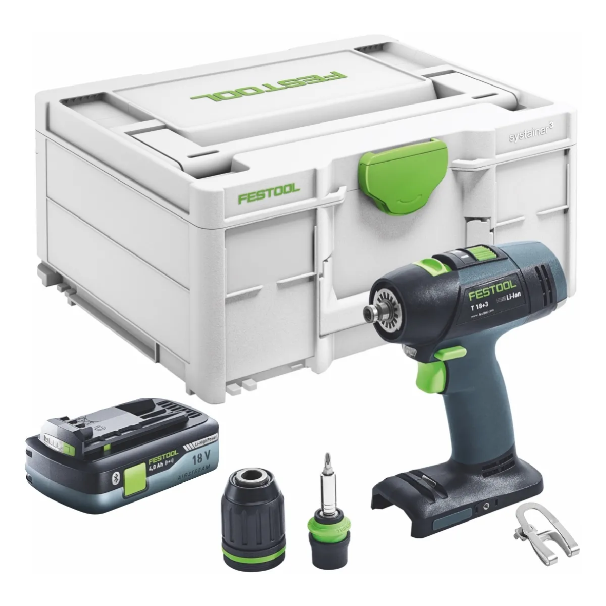 Festool T 18+3 Basic-4,0 Perceuse-Visseuse sans fil 50Nm 18V Brushless (577051)+ 1x Batterie 4,0Ah + Coffret - sans chargeur