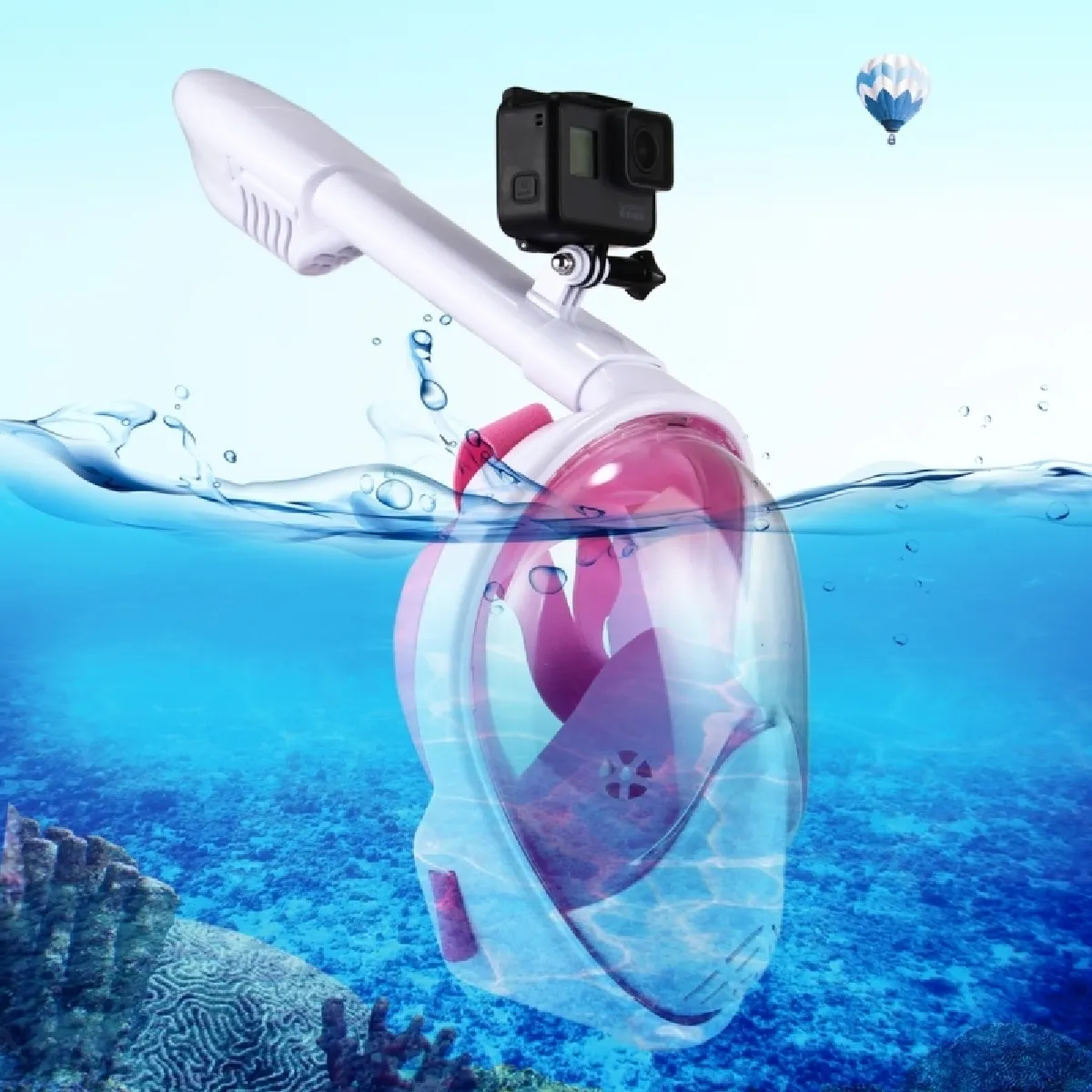 Masque de plongée rose pour GoPro HERO6 / 5/5 Session / 4 Session / 4/3 + / 3/2/1, Xiaomi et autres caméras d'action, taille L / XL 260mm Tube Sports nautiques Équipement de complet Dry Snorkel