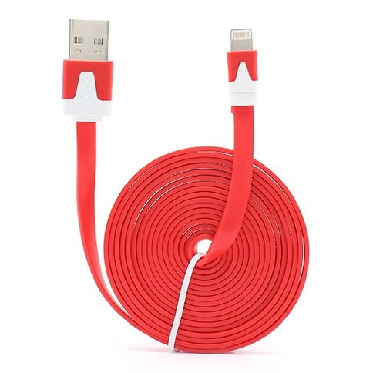 Cable Noodle 3m Lightning pour Airpods APPLE 3 Metres Chargeur USB Smartphone Connecteur (ROUGE)