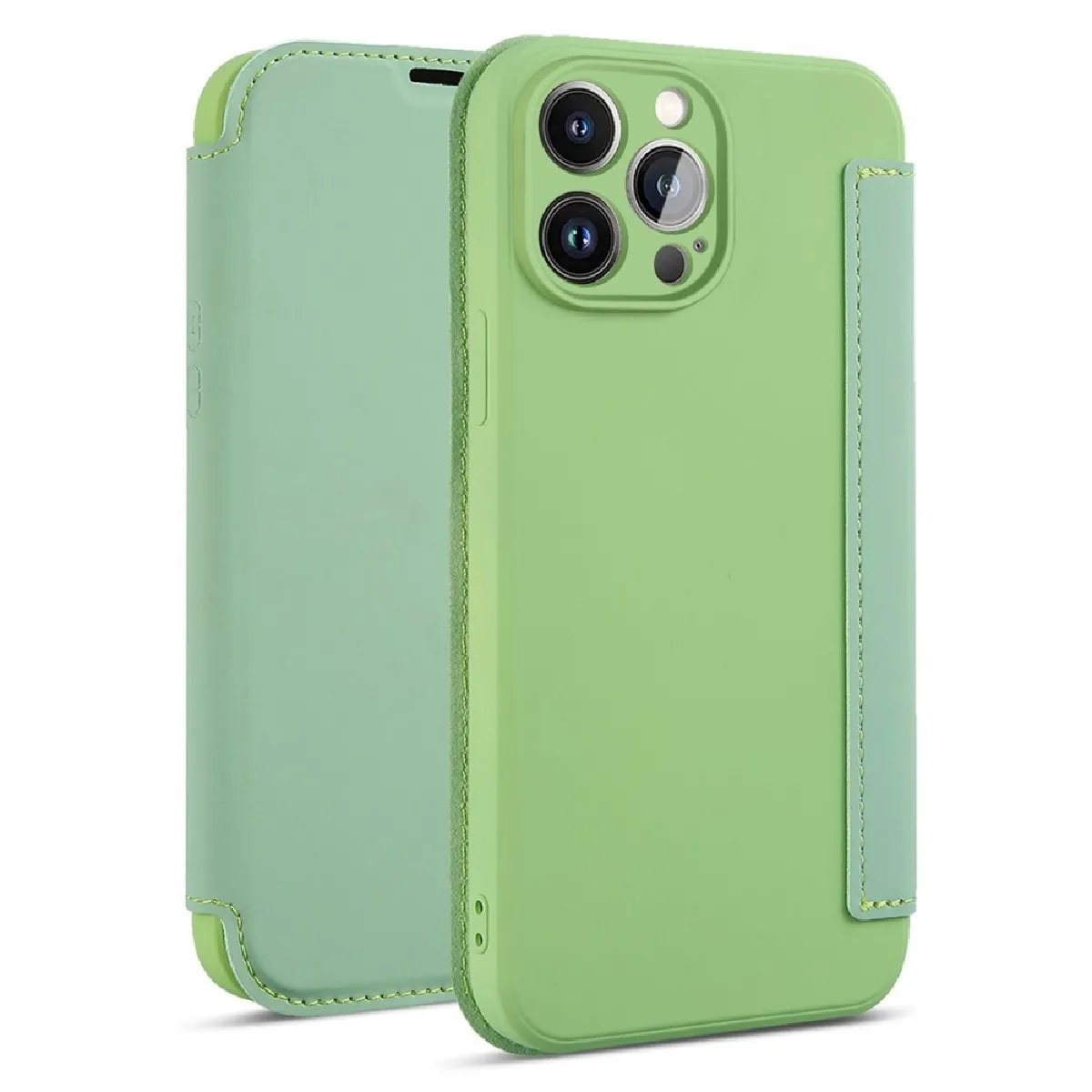 Coque en silicone anti-chute avec béquille pour votre iPhone 14 Pro Max - Vert matcha