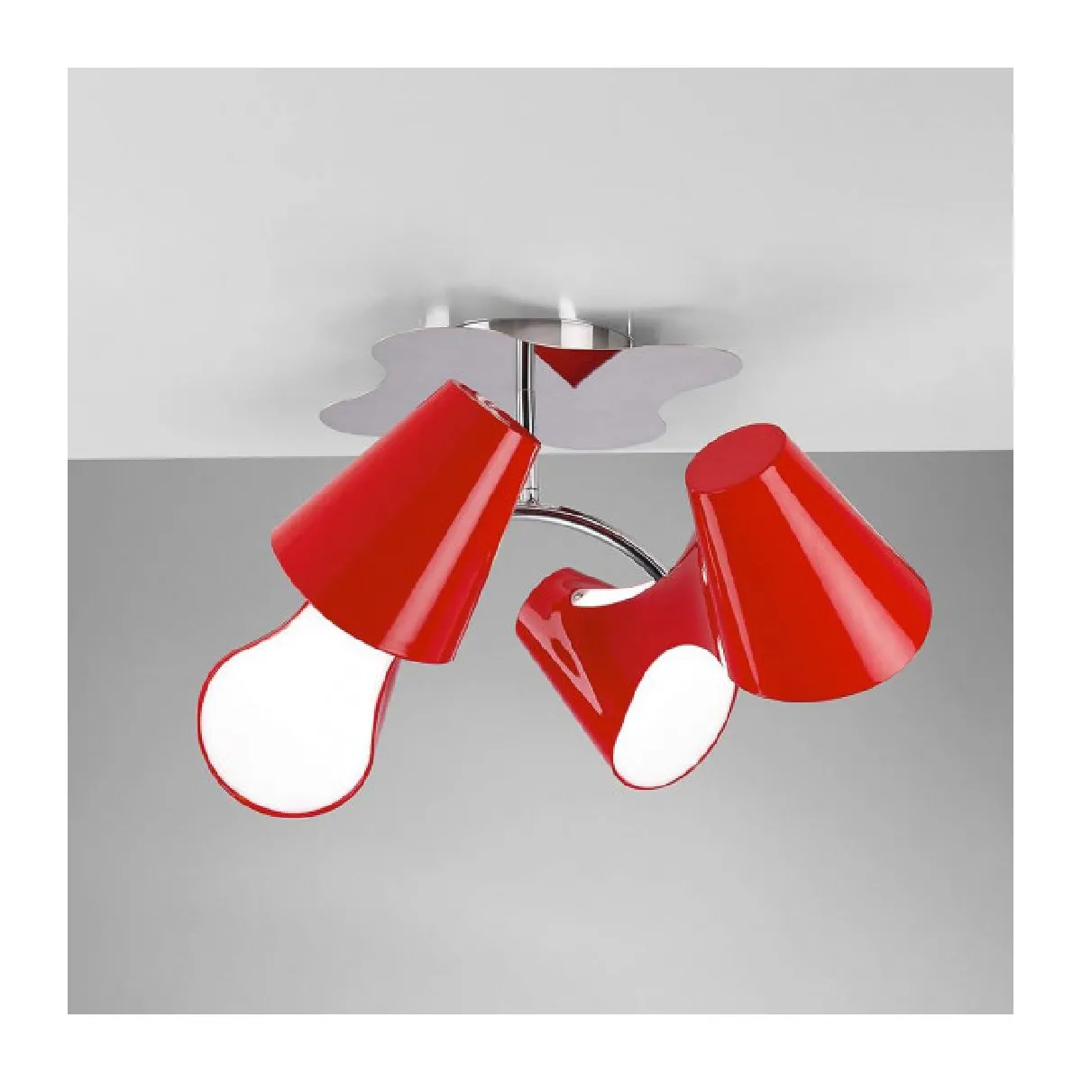 Plafonnier Ora 2 Arm 4 Ampoules E27, rouge brillant/arylique blanc/chrome poli