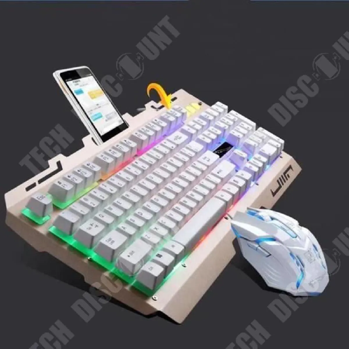 TD® Clavier Gaming avec Souris Gaming Blanc Rétroéclairage LED Ambiance Gaming Décoration lumineuse Bureau Conception Confortable