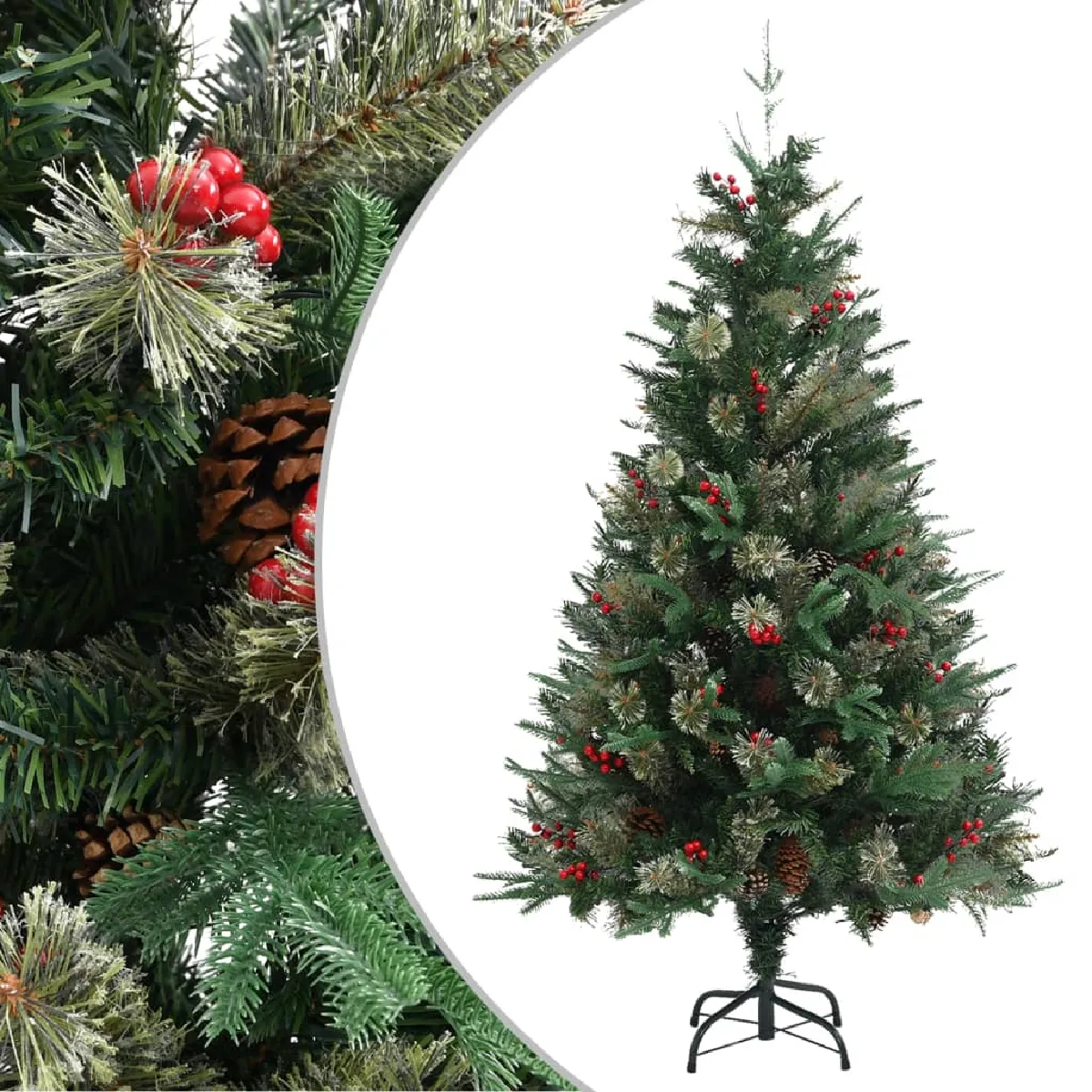 vidaXL Sapin de Noël avec pommes de pin Vert 150 cm PVC et PE