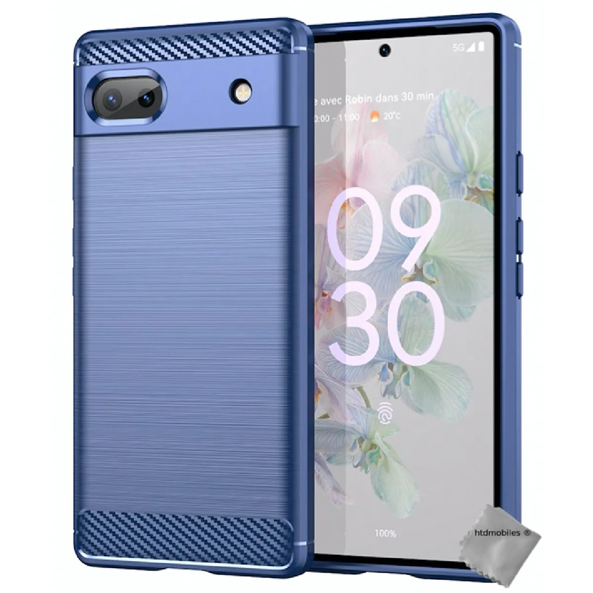 Coque pour Google Pixel 6a 5G - housse etui silicone gel carbone + film ecran - BLEU FONCE