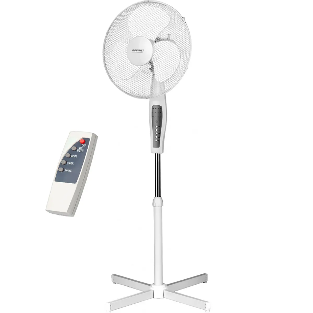 Ventilateur à pied pivotant, 42 cm, réglable en hauteur, minuterie de 7,5 heures, 50, Blanc, MPM, MWP-19