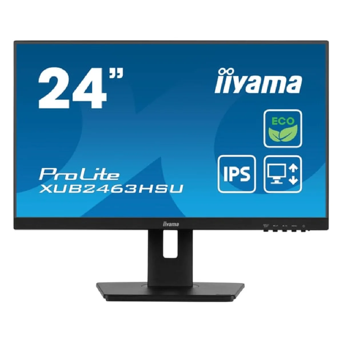 Ecran IIYAMA 23.8'' Noir dalle IPS LED Ultra mince 16:9 1920x1080 3ms 250 cd/m² 100Hz 1xHDMI 1xDP 2xUSB HUB (3.2) HPs 15cm pied réglable Pivot TCO, produit ECO