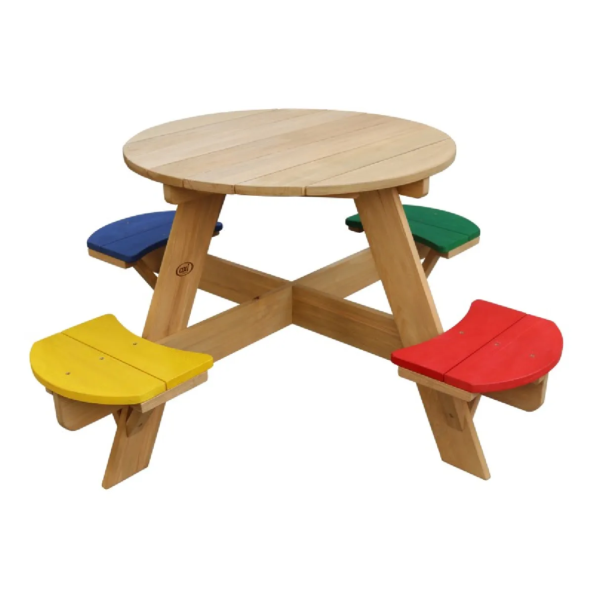 AXI UFO Table de Pique Nique ronde pour enfants en bois   Table ronde enfant pour le jardin multicouleur avec 4 sièges