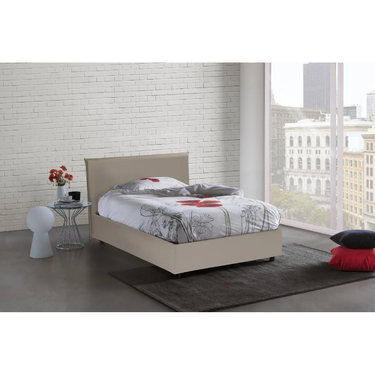 Talamo Italia Lit rangement pour une et demie Anna, Fabriqué en Italie, Lit avec revêtement en éco-cuir, Ouverture frontale, convient pour matelas 120x200 cm, Taupe