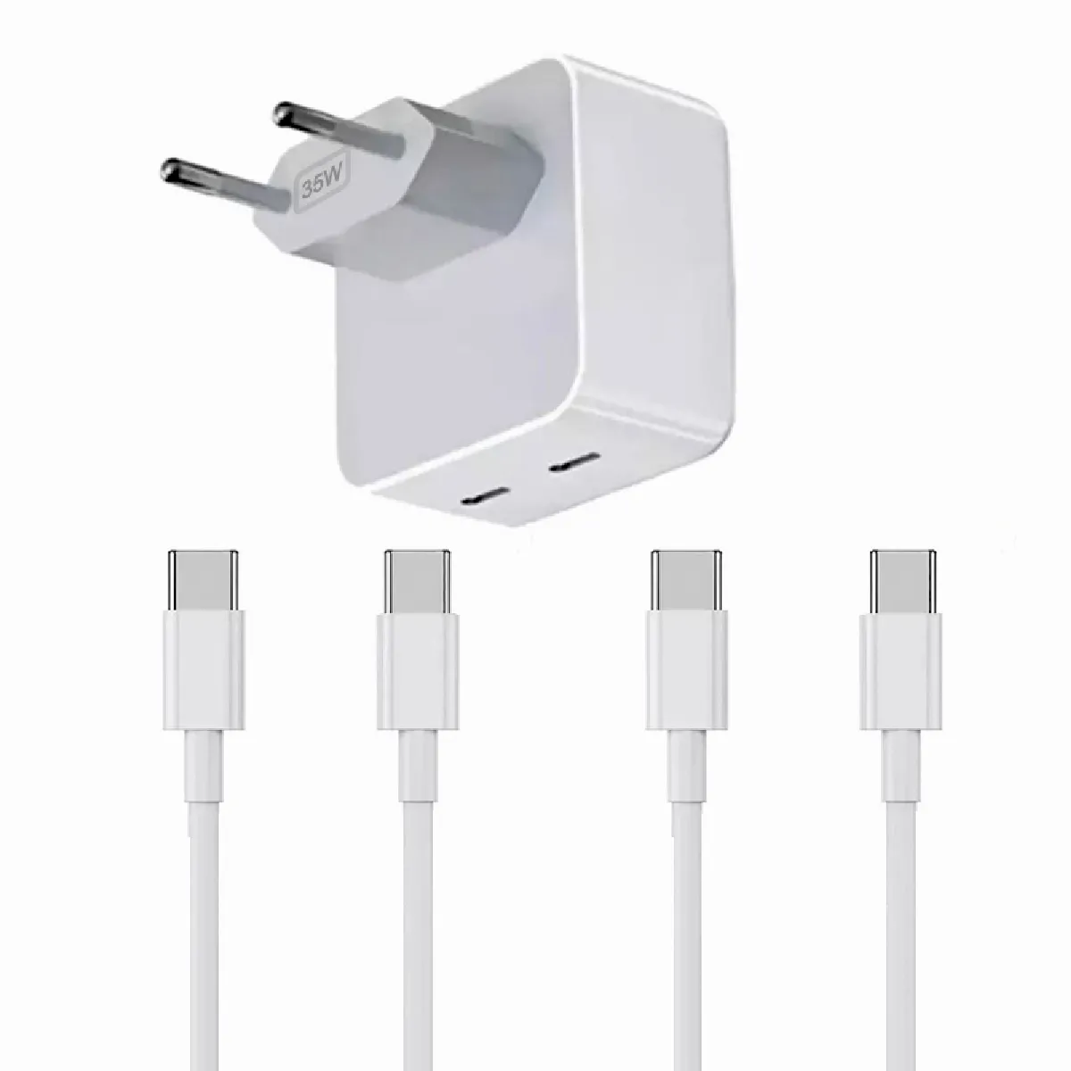 Chargeur Rapide 35W Double USB C + 2 Câbles USB-C vers USB-C pour Oppo Reno 4 Z 6.57"/Oppo Reno 6 5G 6.43" Couleur Blanc -