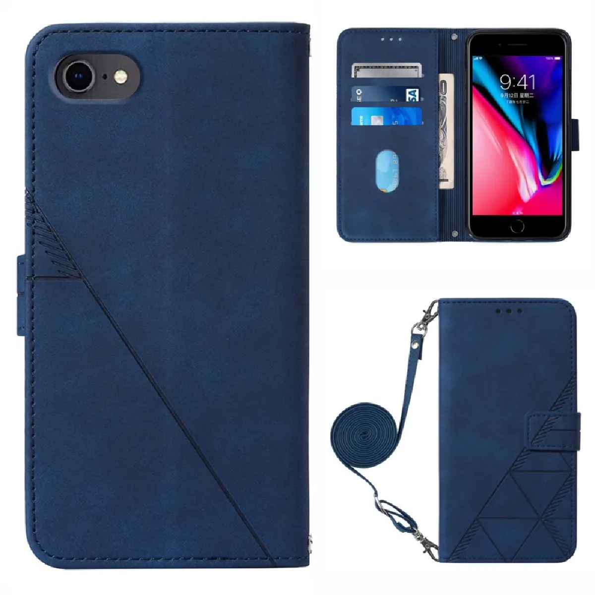 Etui en PU motif de lignes avec bandoulière saphire pour votre iPhone 6 4.7-pouces/7 4.7 pouces/8 4.7 pouces/SE (2nd Generation)