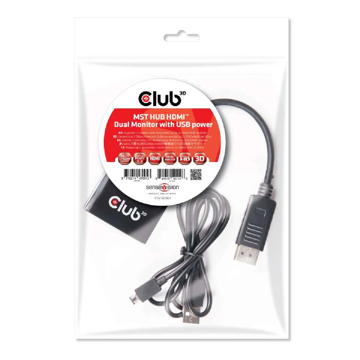 CLUB3D Multi Stream Transport Hub DisplayPort 1.2 to HDMI Dual Monitor