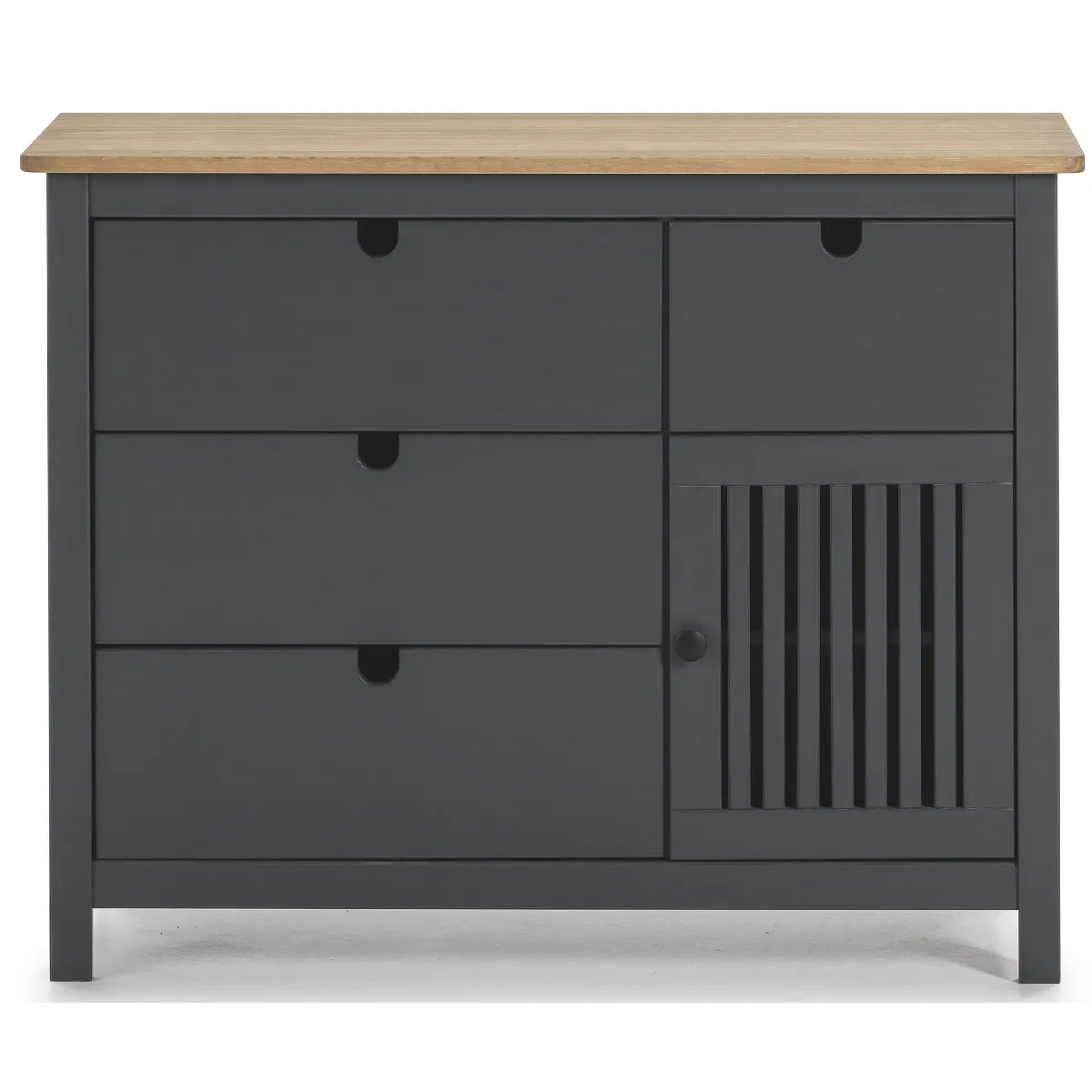 Commode en pin massif décor ciré gris anthracite et chêne, meuble de rangement - Longueur 100 x Profondeur 40 x Hauteur 80 cm