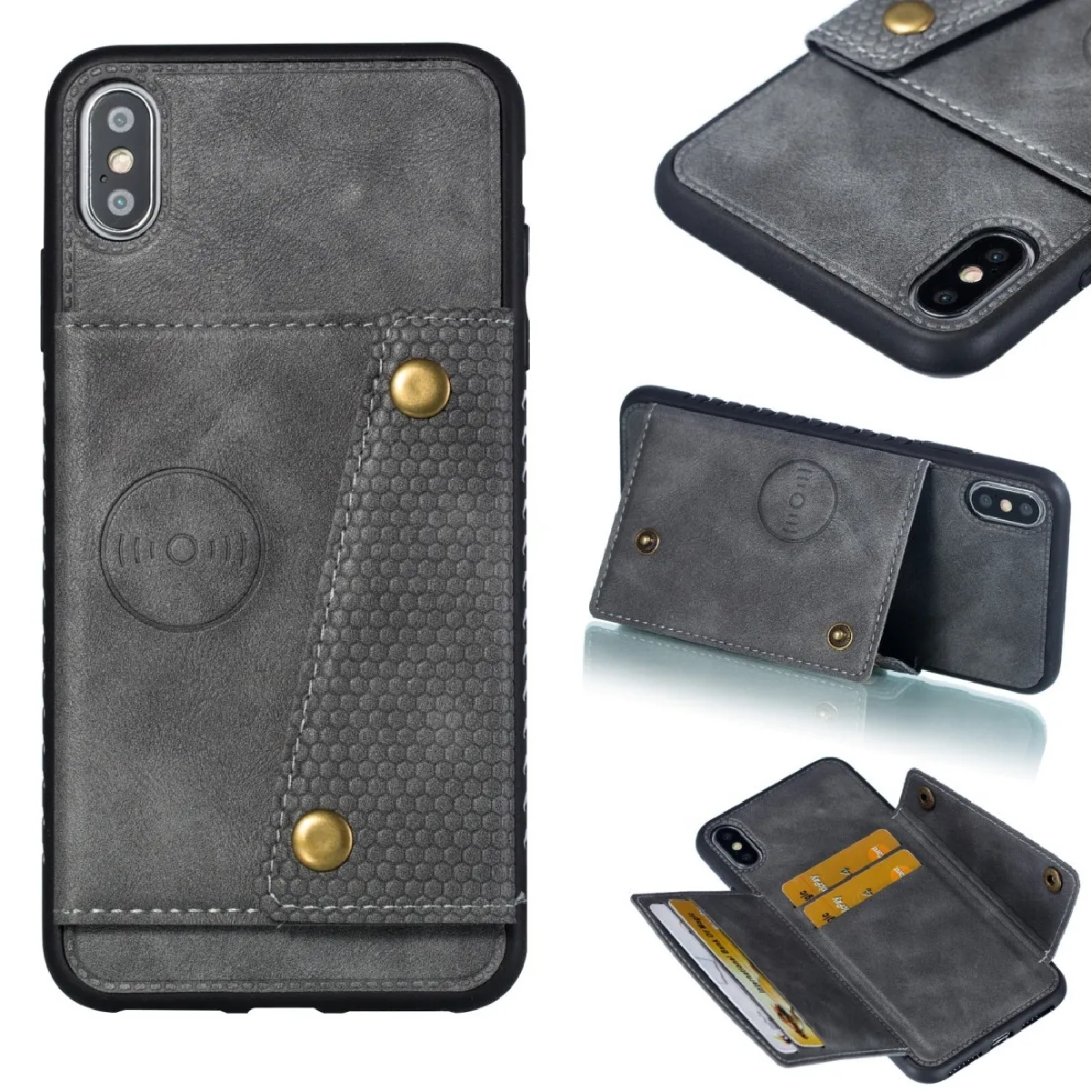 Coque Fashion Étui de protection en cuir pour iphone xs max gris