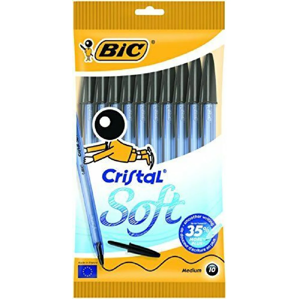 Bic Cristal Soft Stylo-bille non rétractable Noir Pochette de 10