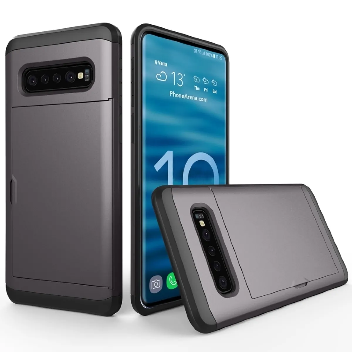 Coque renforcée Antichoc Housse de protection blindée pour Galaxy S10, avec fente pour carte (grise)