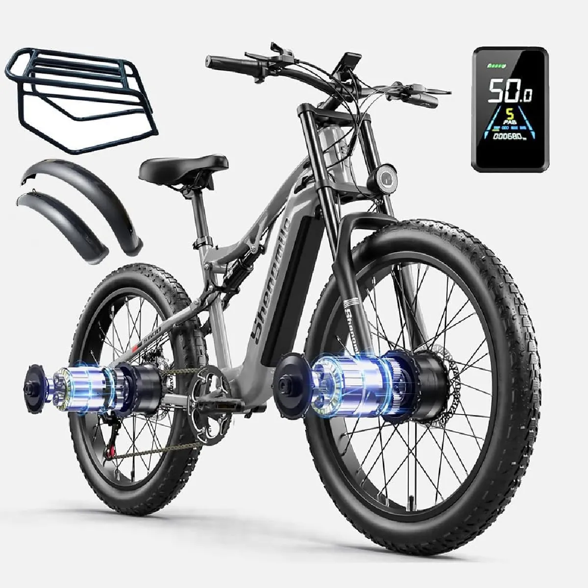 Vélo électrique Shengmilo pour adulte avec moteur de 2000 W, batterie Samsung de 17,5 Ah, grand instrument LCD couleur, vélo de montagne électrique pour homme