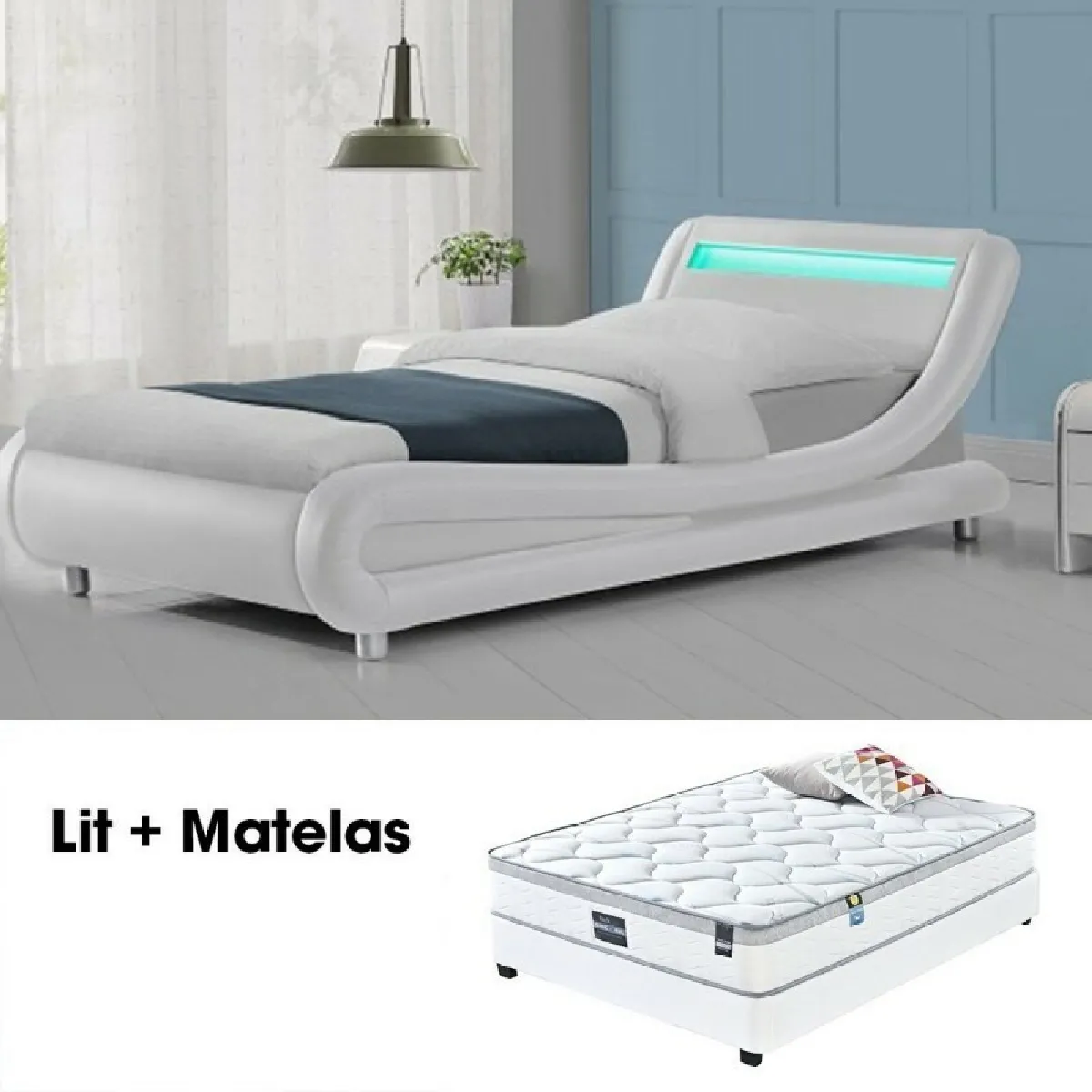 Lit Led Design Julio Blanc 90cm Avec Matelas Romance