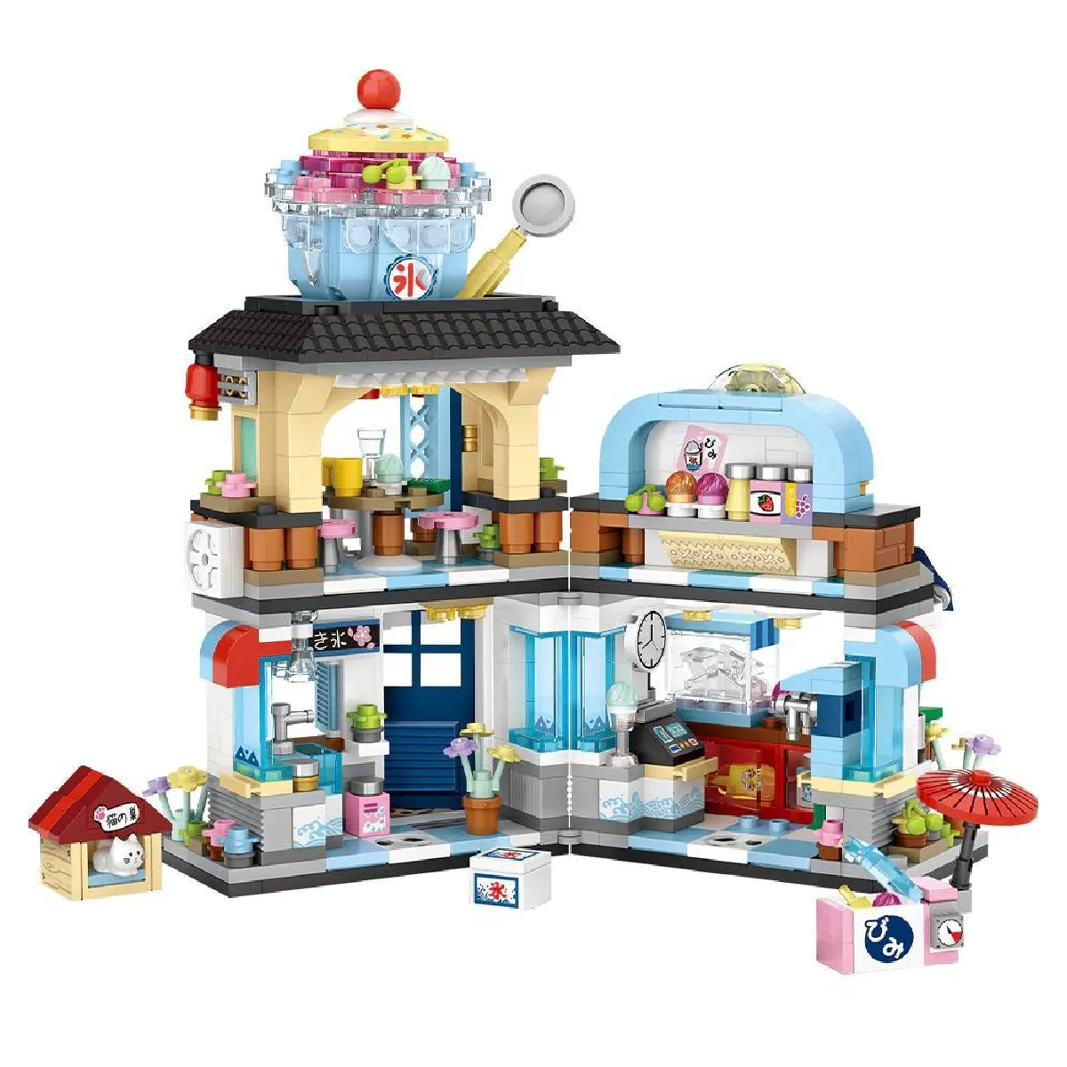 City Mini Street View Japanese Food Octopus Shave Ice Shop Blocs de construction Briques Jouets Cadeaux de Noël pour les enfants   Blocs