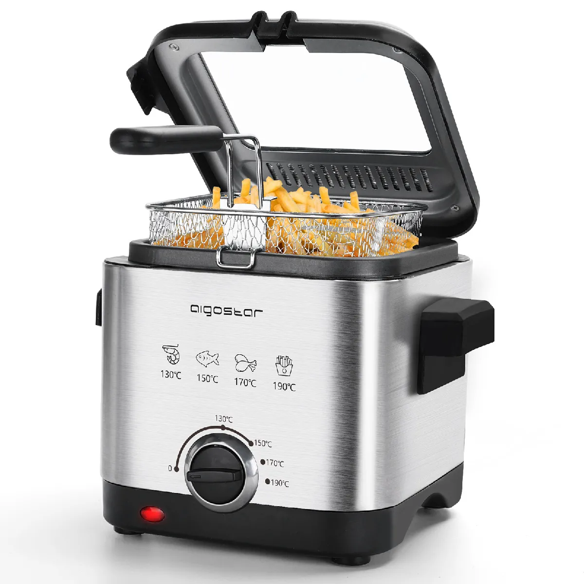 Fries - Friteuse compacte 1000W, capacité de 1,5L. Sans BPA, avec grande fenêtre et thermostat. En acier inoxydable de type 304. Design exclusif