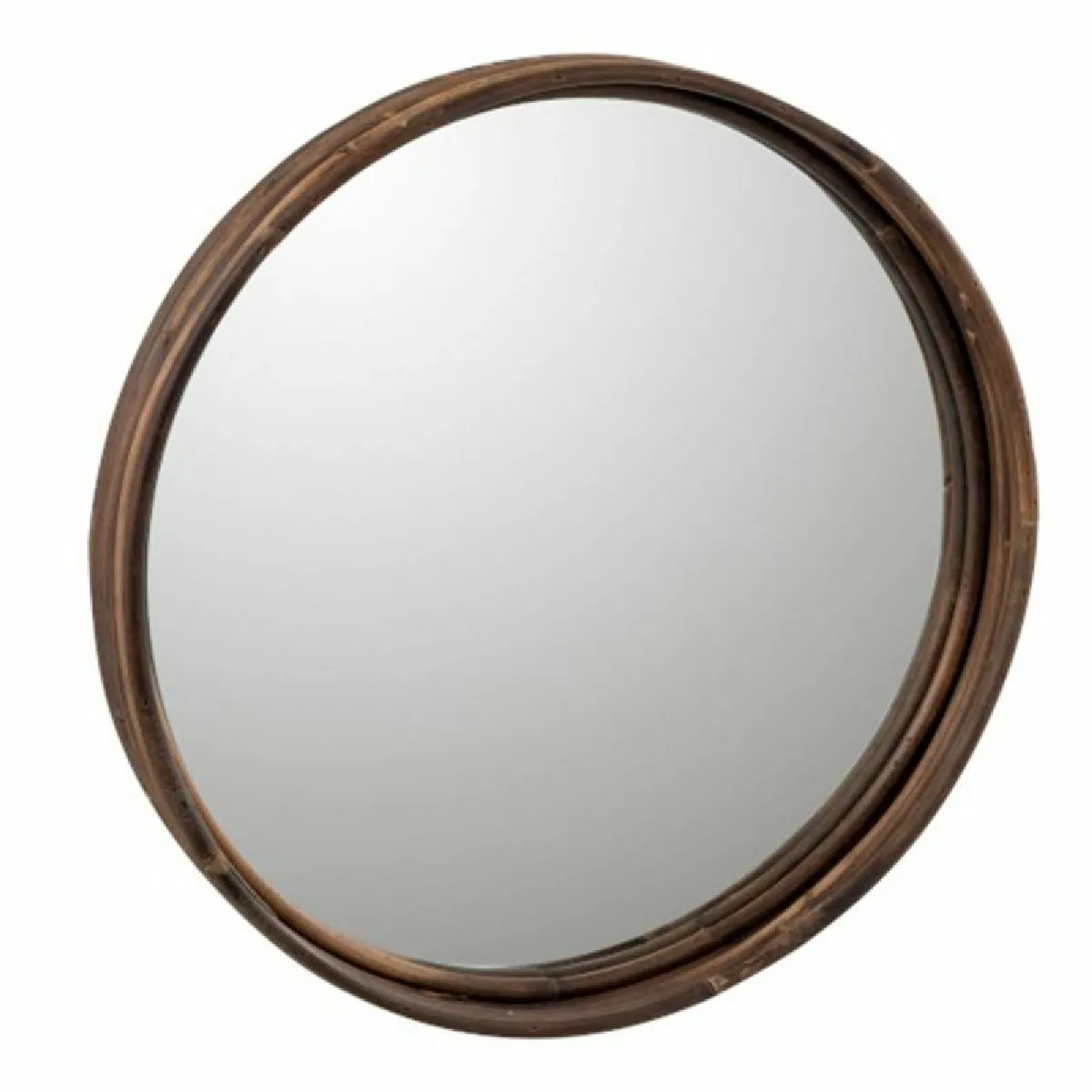 Plateau & Miroir Design Rond & Rotin 40cm Marron