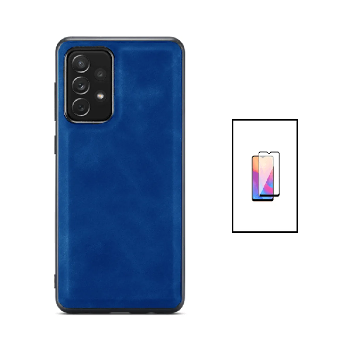 Kit Coque MagneticLeather + Film Verre Trempé 5D Full Cover pour Samsung Galaxy A52 - Bleu